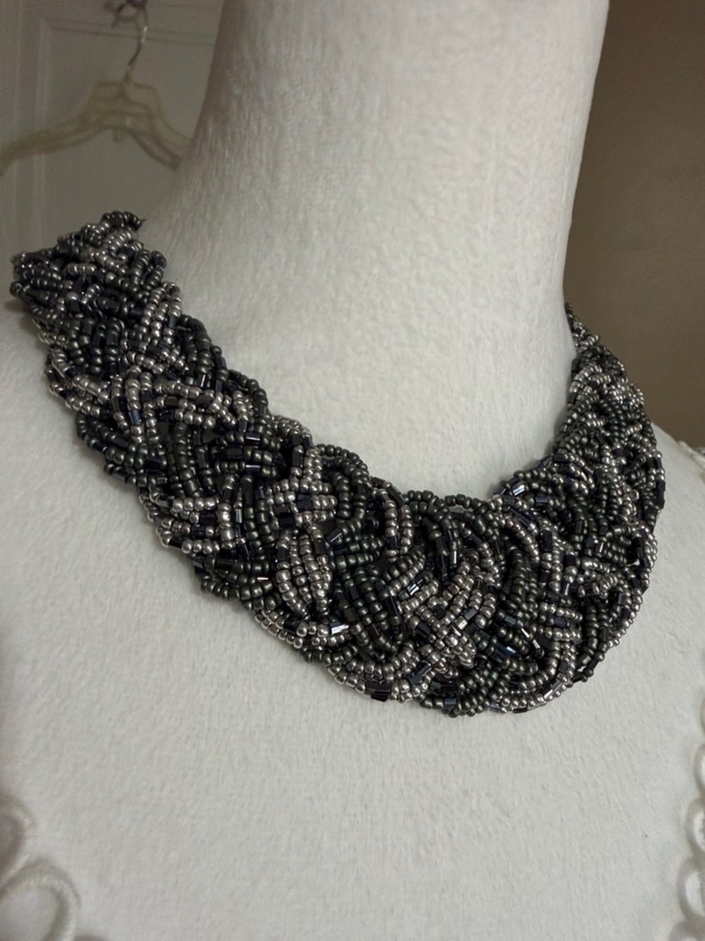 Jules B Woven Multi-Strand Seed Bead Statement Necklace - Black & Silver